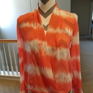 Coral White Long Sleeves Wrap Blouse